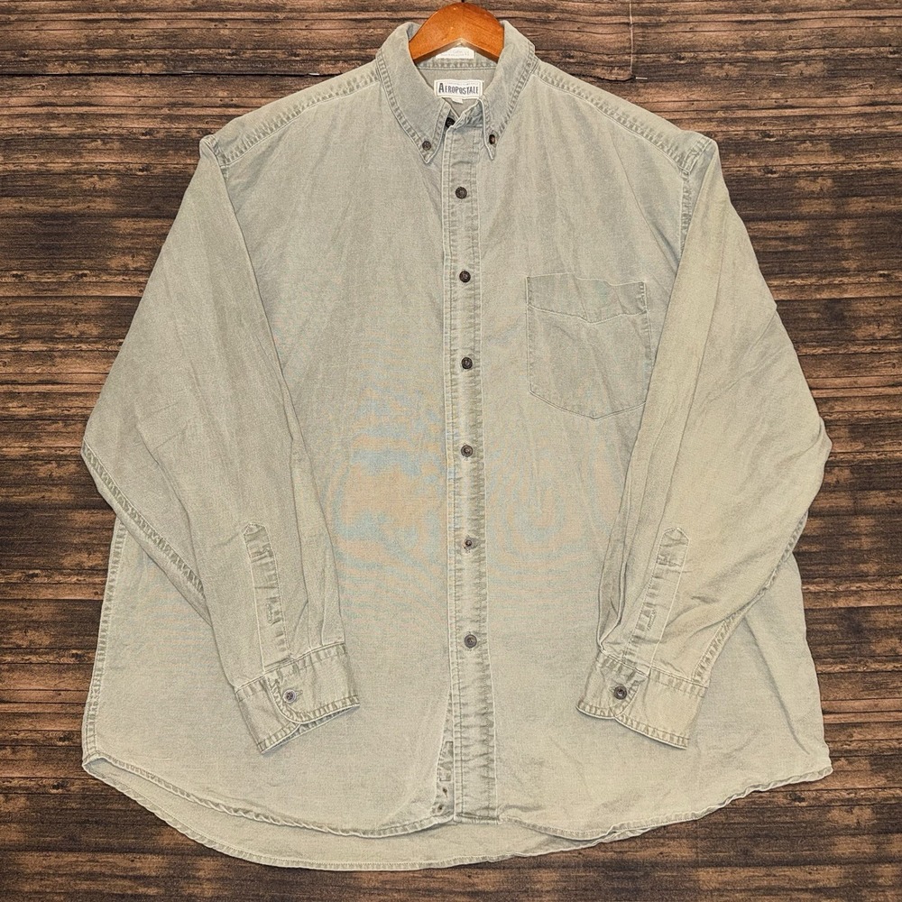 Vintage 80s Aeropostale Compagnie Generale Button Down Shirt Sage Green XL